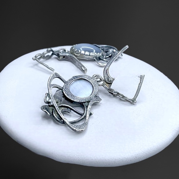 🌺Vintage Czech Sterling & Blue Glass Earrings - Picture 5 of 12